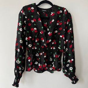 The Kooples Smocked Waist Silk Shirt